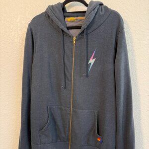Aviator Nation Bolt Zippered Hoodie Charcoal - Size XL
